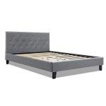 Grey Upholstered Double Bed Frame with Tufted Headboard