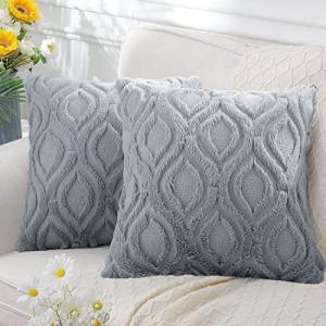 2-Pack Soft Faux Fur Throw Pillow Covers - Grey