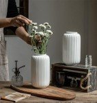 20 CM White Ceramic Ribbed Decorative Table Vases