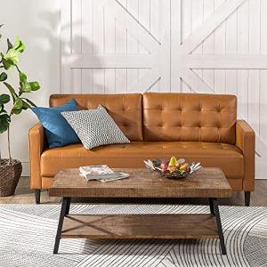 Mid-Century Brown Leather 3-Seater Sofa Couch