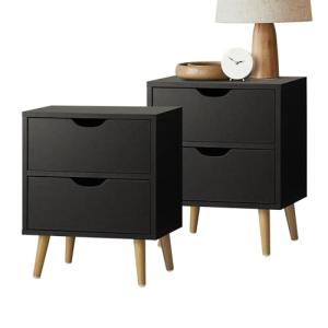 OIKITURE 2-Drawer Wooden Nightstand in Black