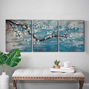 Teal Blue Floral Canvas Wall Art Set