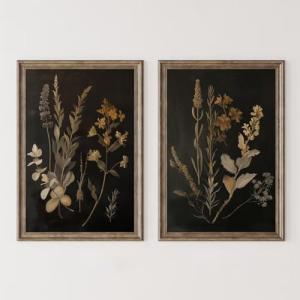 Vintage Floral Botanical Canvas Art Set of 2