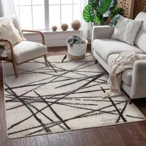 Leesentec Soft Geometric Stripe Area Rug – Beige