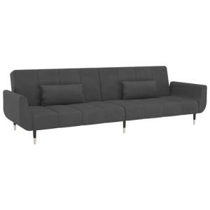 Dark Grey Velvet 2-Seater Sofa Bed with Pillows