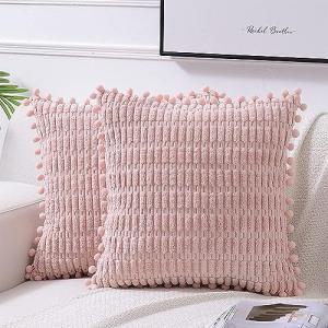2 Pack Striped Pom-Pom Throw Pillow Covers