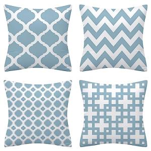 Set of 4 Aqua Blue Hamptons Cushion Covers