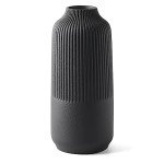 Matte Black Textured Ceramic Ribbed Vase
