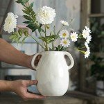 White Ceramic Vase with 2 Handles - 7 Inch