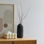 Matte Black Textured Ceramic Ribbed Vase