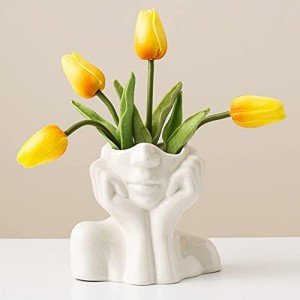 White Ceramic Face Vase for Modern Home Decor