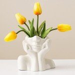 White Ceramic Face Vase for Modern Home Decor