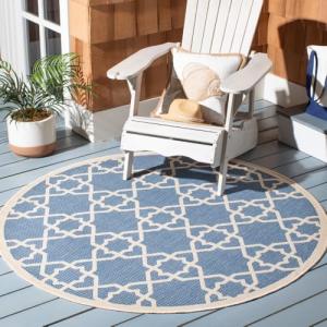 Blue and Beige Round Area Rug - 1.5m Diameter