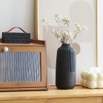 Matte Black Textured Ceramic Ribbed Vase