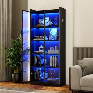 Dystler Tall Bookcase with LED Light and Doors