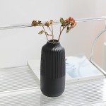 Matte Black Textured Ceramic Ribbed Vase