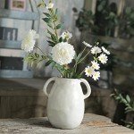 White Ceramic Vase with 2 Handles - 7 Inch