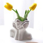 White Ceramic Face Vase for Modern Home Decor