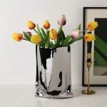 Small Silver Modern Ceramic Flower Vase