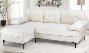 Beige Velvet L-Shape 3-Seater Sofa with Chaise