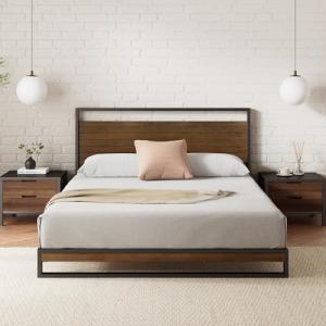Stylish Metal and Wood Bed Frame with Headboard