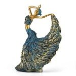 Golden Blue Peacock Dancer Statue Decor