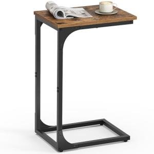 Rustic Brown Slim End Table with Metal Frame