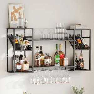 Modern Wall Mounted Wine Rack and Bar Shelves