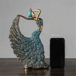 Golden Blue Peacock Dancer Statue Decor