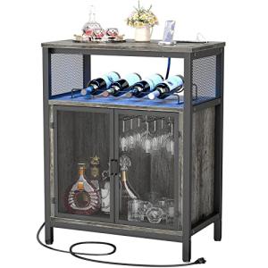 Unikito Black Oak Wine Bar Cabinet with Lights