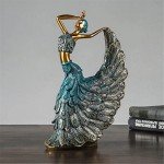 Golden Blue Peacock Dancer Statue Decor