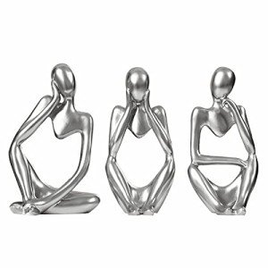 Silver Thinker Statue Set - 3 Piece Modern Decor