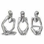 Silver Thinker Statue Set - 3 Piece Modern Decor