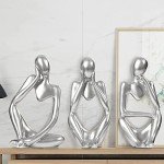 Silver Thinker Statue Set - 3 Piece Modern Decor