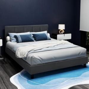 Charcoal Upholstered Double Bed Frame with Headboard