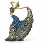 Golden Blue Peacock Dancer Statue Decor