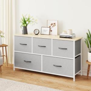 Beige 5-Drawer Fabric Dresser and Organizer