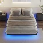 Queen Size Floating Bed Frame with LED Lights