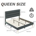 Grey Velvet Queen Bed Frame with Storage Space