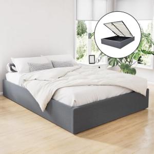 Modern Grey Upholstered Queen Bed Frame with Storage