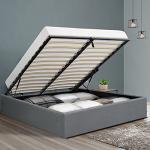 Modern Grey Upholstered Queen Bed Frame with Storage