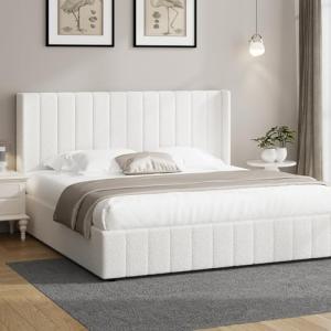 Oikiture White King Bed Frame with Gas Lift