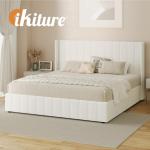 Oikiture White King Bed Frame with Gas Lift