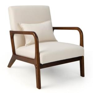 Beige Modern Accent Chair with Lumbar Pillow
