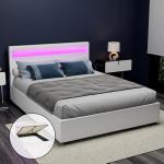 Artiss Queen Bed Frame Platform RGB LED Headboard Gas Lift Beds Base with Storage Space Frames Bedroom Room Decor Home Furniture, Upholstered with White PVC Leather + Foam + Wood, Modern Design