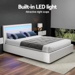 Artiss Queen Bed Frame Platform RGB LED Headboard Gas Lift Beds Base with Storage Space Frames Bedroom Room Decor Home Furniture, Upholstered with White PVC Leather + Foam + Wood, Modern Design