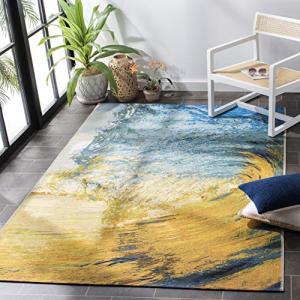 Tropical Wave Indoor/Outdoor Area Rug, Blue/Gold