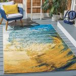 Tropical Wave Indoor/Outdoor Area Rug, Blue/Gold