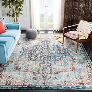 Navy & Light Blue Boho Chic Area Rug, 9' Square