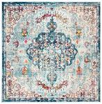 Navy & Light Blue Boho Chic Area Rug, 9' Square
